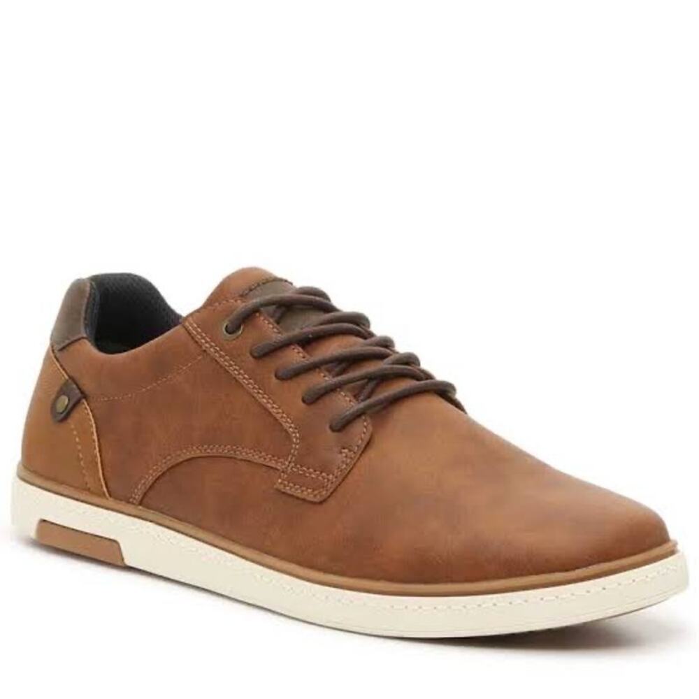 NIB Crown Vintage Men 13 Cognac Brown Faux Leather Lace Up Oxford Dress Sneakers